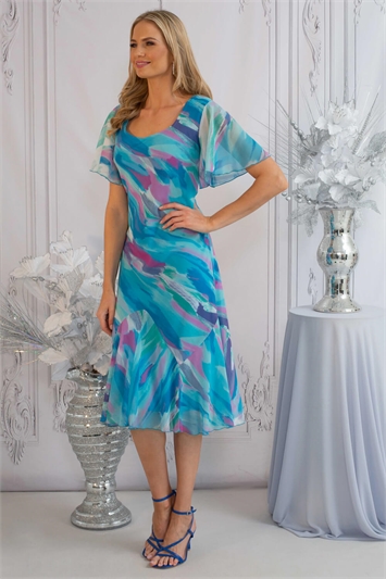 Blue Julianna Abstract Print Chiffon Dress