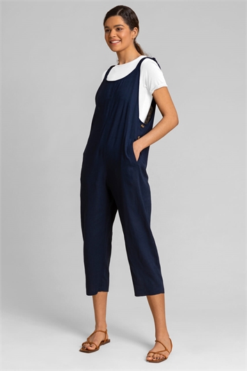 Navy Cropped Tie Detail Jumpsuit, Image 3 of 4