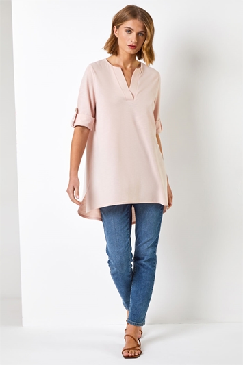 Light Pink Textured Notch Neck Top, Image 3 of 4
