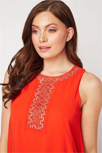 Embellished Overlay Swing Dress in Orange - Roman Originals UK