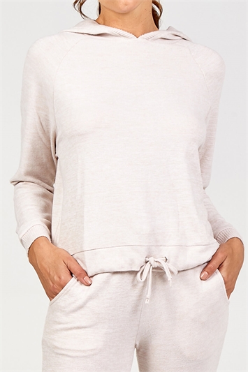 Natural Tie Front Hooded Lounge Top