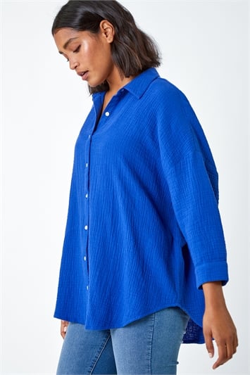 Blue Cotton Textured Button Shirt
