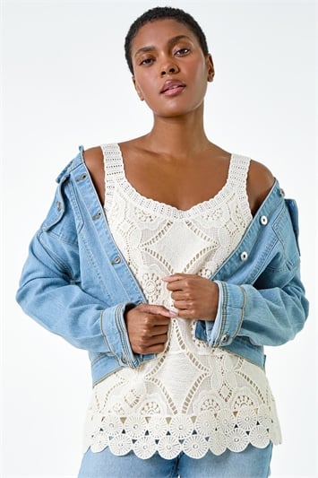 Cream Cotton Crochet Knit Vest Top