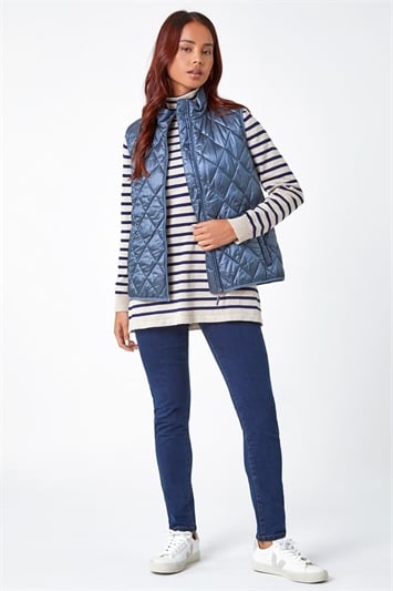 Blue Petite Hooded Quilted Gilet