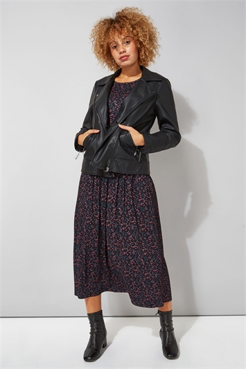 Ditsy Print 3/4 Sleeve Midi Dress