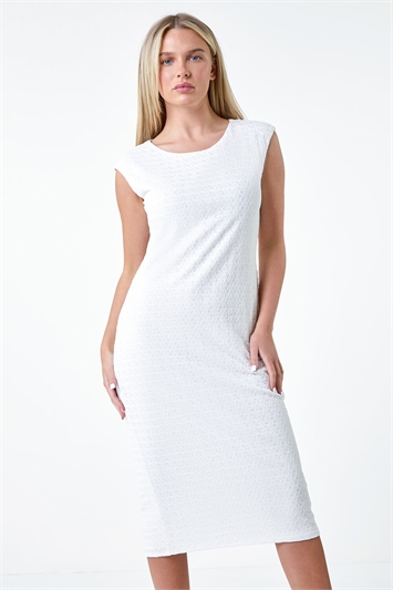 White Petite Textured Crochet Midi Dress