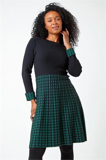 Green Petite Contrast Knit Jumper Dress