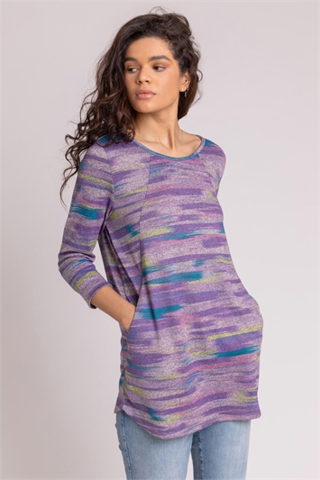 Lilac Abstract Print Pocket Top with Snood
