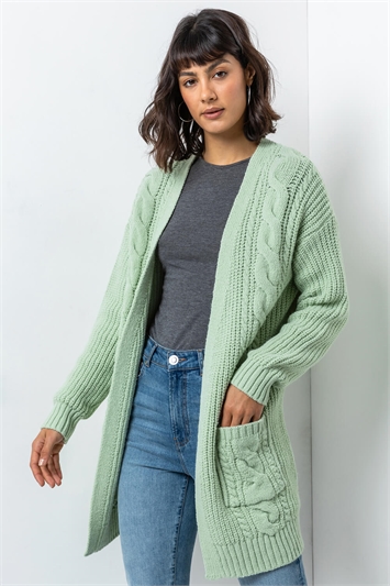 Mint Cable Knit Longline Cardigan, Image 1 of 5