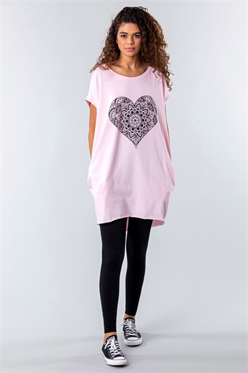 Light Pink One Size Henna Heart Print Lounge Top, Image 2 of 4
