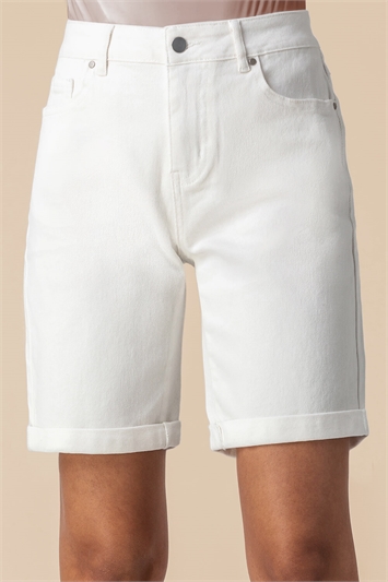 White Turned Hem Denim Shorts