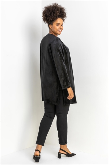 Black Curve Velvet Longline Kimono Jacket, Image 3 of 5