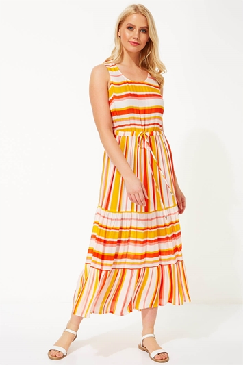 Orange Stripe Tiered Maxi Dress