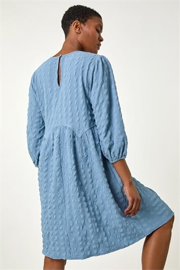 Blue Bubble Textured A-Line Stretch Dress