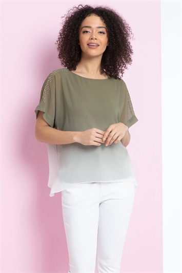 Brown Embellished Ombre Chiffon Top