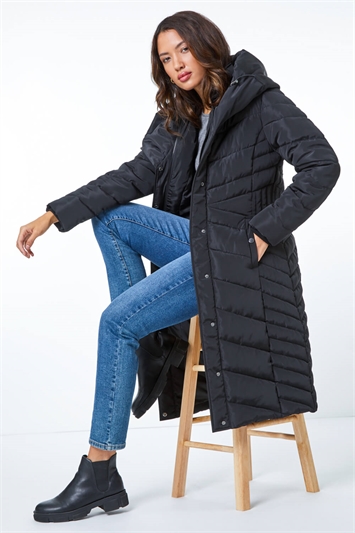 Black Hooded Quilted Coat