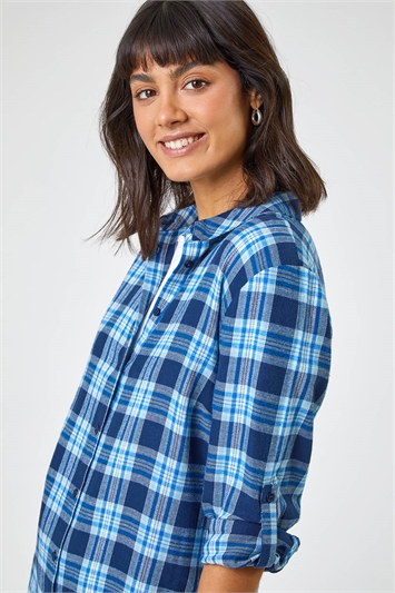 Blue Check Print Belted Blouse, Image 4 of 6