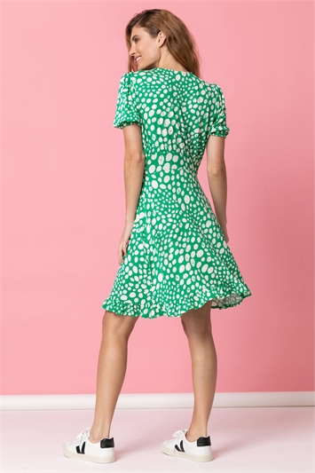Green Ditsy Spot Frill Detail Tea Dress, Image 2 of 4