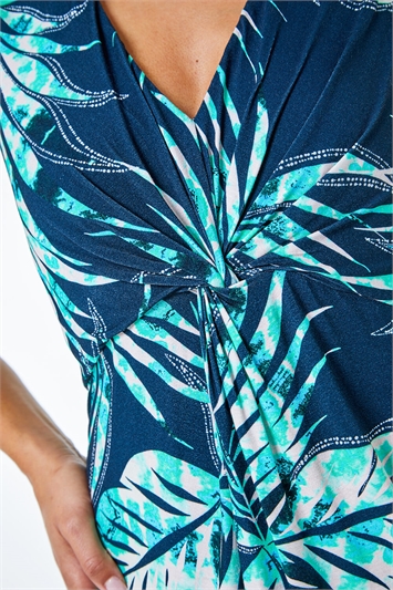Blue Petite Palm Print Twist Front Maxi Dress, Image 5 of 5
