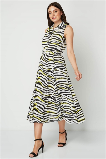 Animal Print Collar Midi Dress In Lime Roman Originals Uk