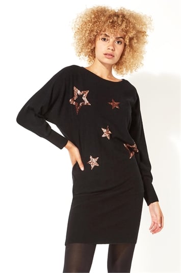 Black Sequin Star Knitted Dress
