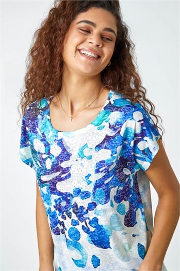 Blue Abstract Hotfix Embellished Stretch T-Shirt