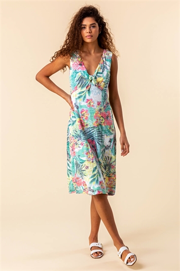 Green Burnout Tropical Print Stretch Dress, Image 3 of 4