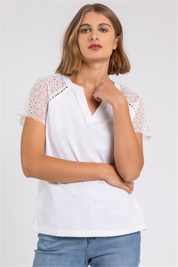 White Embroidered Sleeve Jersey T-Shirt