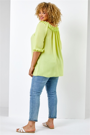 Lime Curve Frill Detail Bardot Top, Image 2 of 5