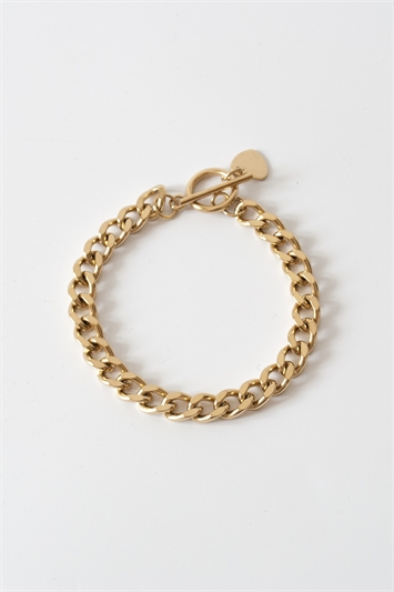 Metallic Curb Chain Bracelet With Heart Pendant