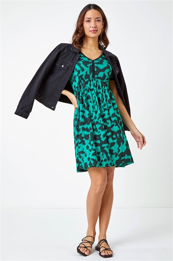 Green Abstract Print Stretch Jersey Dress