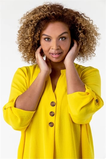 Yellow Curve Button Detail Tunic Top