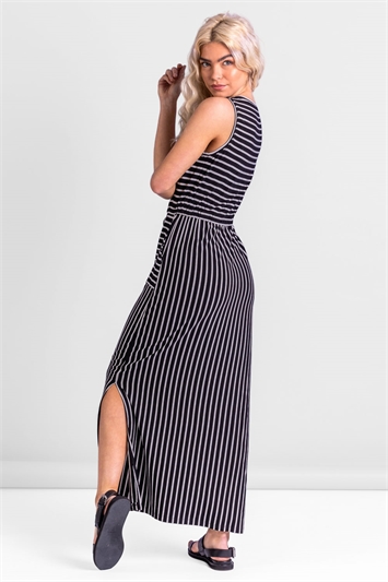 Black Striped Draw Cord Maxi Dress, Image 2 of 5