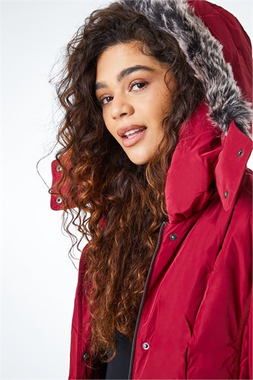Red Faux Fur Hooded Coat, Image 5 of 5
