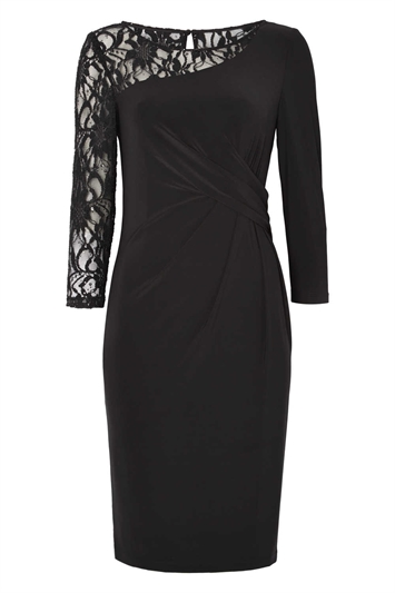 Lace Shoulder Contrast Dress in Black - Roman Originals UK