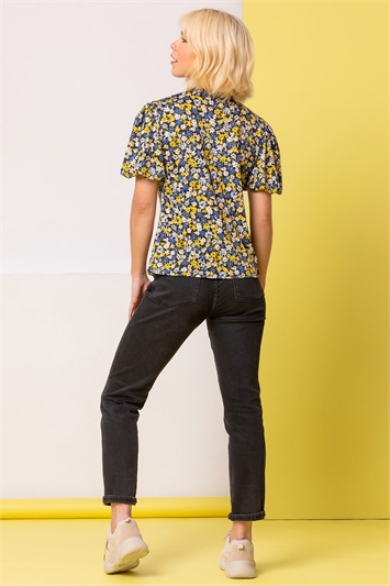 Yellow Daisy Floral Print Jersey Top, Image 2 of 4