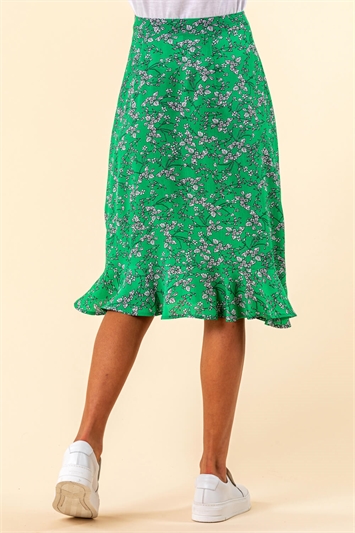 Green Ditsy Floral Ruffle Detail Skirt, Image 2 of 4