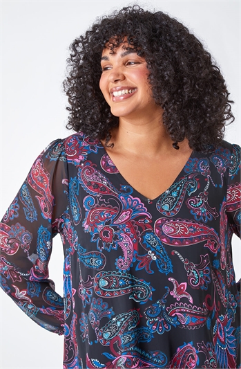 Purple Curve Paisley Overlay Stretch Top