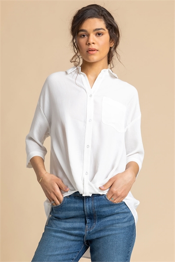 Ivory Plain Twist Detail Collared Shirt