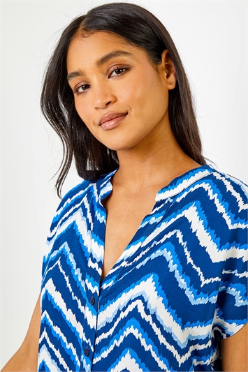 Blue Abstract Zig Zag Print Relaxed Shirt, Image 4 of 4