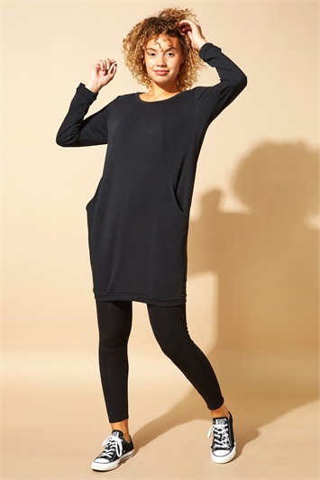 Front Pocket Long Sleeve Cocoon Dress