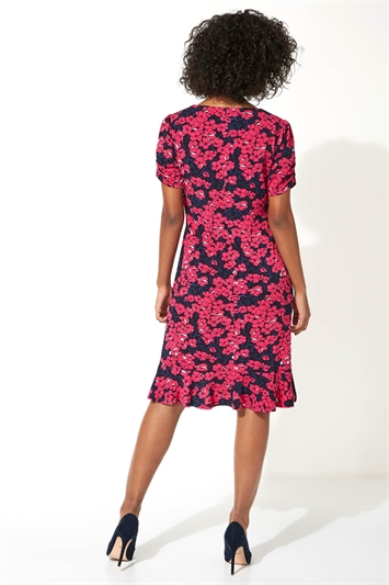 Fuchsia Floral Print Stretch Jersey Tea Dress, Image 3 of 5