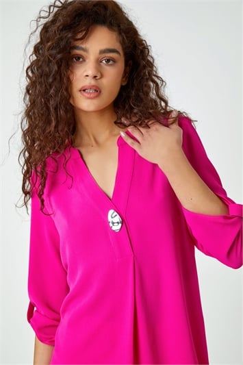 Pink Longline Button Detail Tunic Top