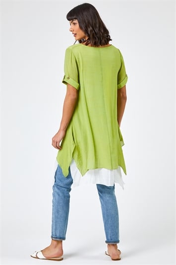 Lime Floral Print Asymmetric Tunic Top, Image 2 of 5