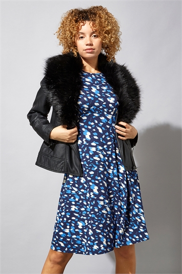 Royal Blue Animal Print Tea Dress, Image 4 of 4