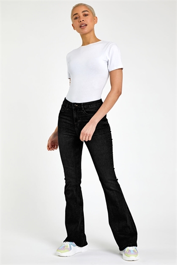 Black Flared High Waist Cotton Jeans