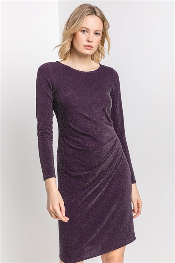 Purple Metallic Shimmer Ruched Dress