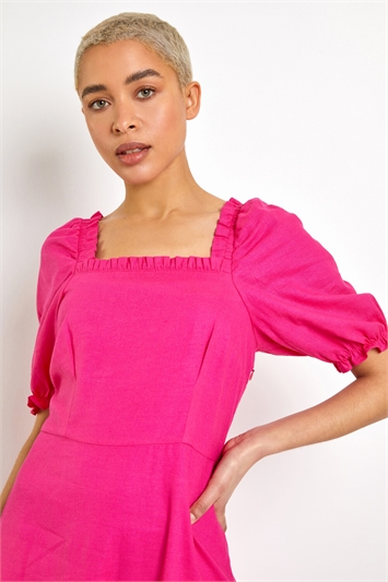 Pink Square Neck Asymmetric Tiered Midi Dress, Image 4 of 4