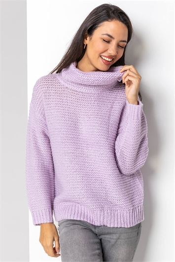 Lilac Textured Roll Neck Jumper, Image 1 of 5