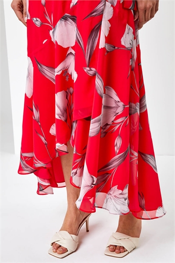 Pink Floral Print Frill Cape Midi Dress, Image 5 of 5